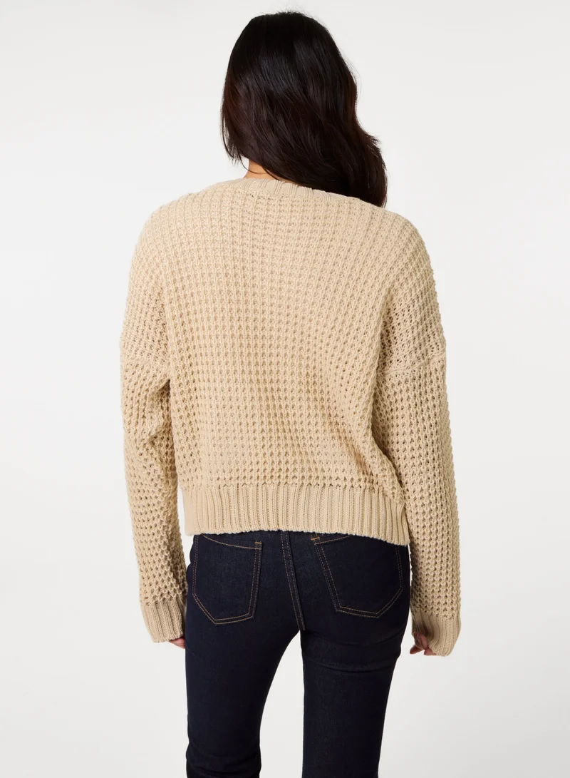بينك فانيلا Waffle Knit Crop Jumper